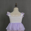 Hot sale purple embroidered chiffon fabric smocked ruffle dress